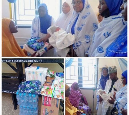 Presentation of gift to the mother of 'baby of the year, hajiya Adiza Yusuf IsmaiI was by the Women Affairs Secretary, NASFAT Kaduna Main Branch, hajiya Medinat Salawudeen after which the Missioner, NASFAT Kaduna main branch, Imam Abdulkareem Mustapha prayed for mother and child.